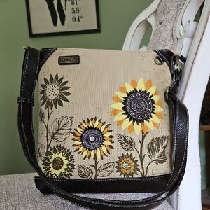Chala Sunflower Canvas Crossbody Bag - Black and Cream